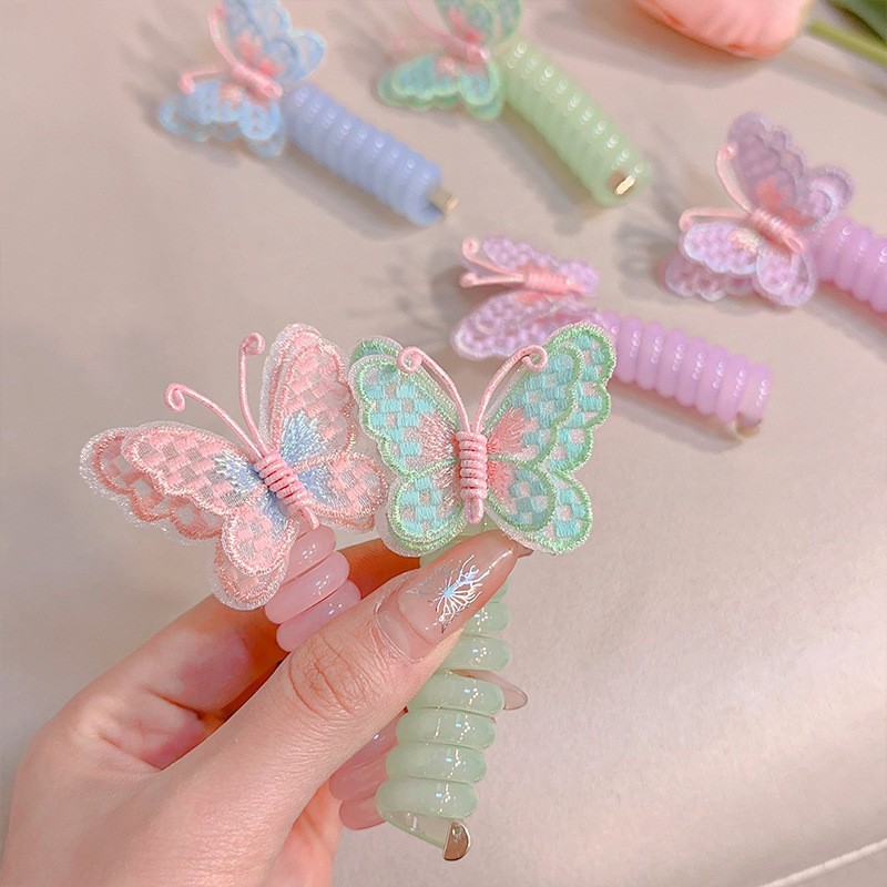 Nuevo cable telefónico de mariposa rizado anillo de cabello para niños dulce cabello de cabello de alto valor facial duradero de doble cola de caballo flores mujeres