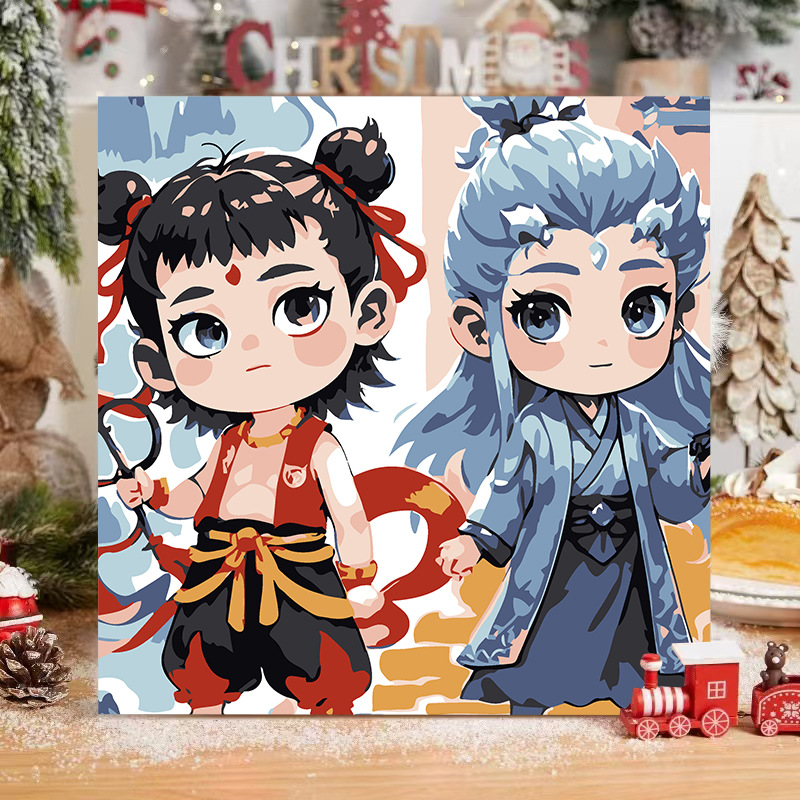 El niño prodigio de Nezha Naohai Diy pintura al óleo digital para colorear a mano Anime Ao Bing Nezha pintura al óleo pintura decorativa