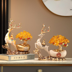 招財搖錢樹元寶鹿擺件開業喬遷禮品水晶發財樹家居客廳酒櫃裝飾品