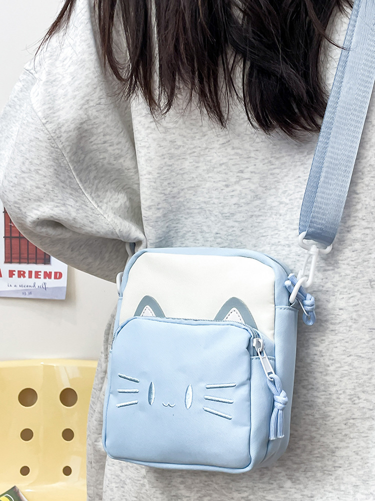 Small Bag Women's Japanese Cute Cat Student Crossbody Bag All-match Travel Mobile Phone Bag Casual Small Cloth Bag Shoulder Bag