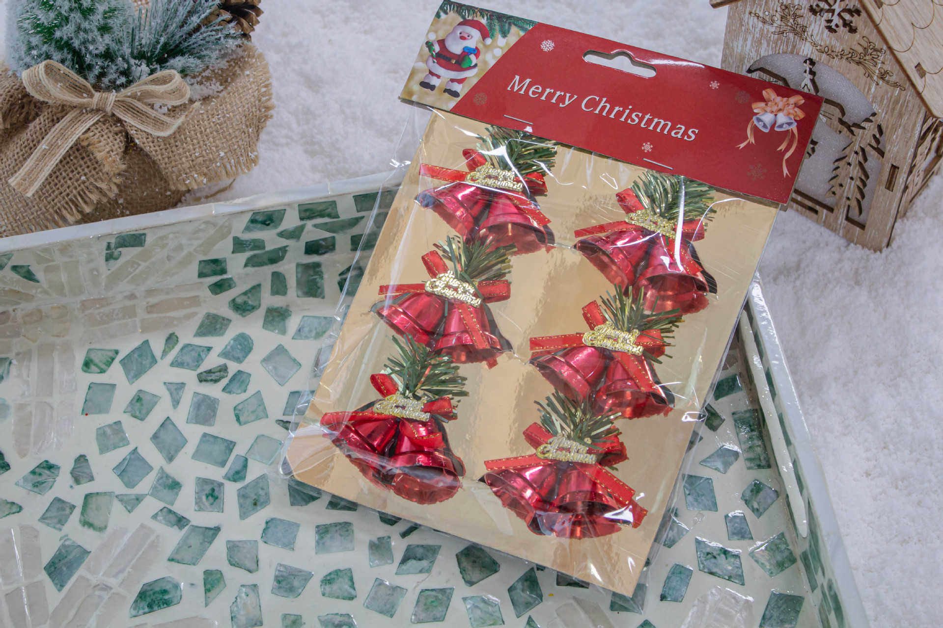 3cm campanas de oro personalizadas decoraciones navideñas plásticas galvanizadas string árbol de Navidad colgante accesorios DIY