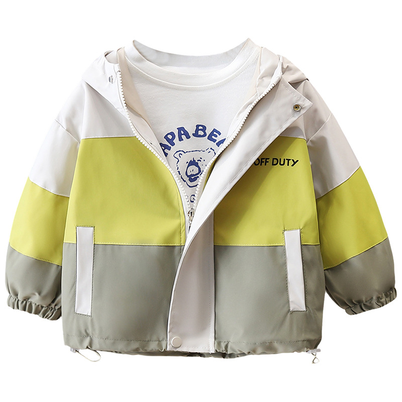 7615 chaqueta a juego de colores para niños modelos de primavera y otoño 2025 nuevos niños gabardina de primavera con capucha hermosa chaqueta de moda