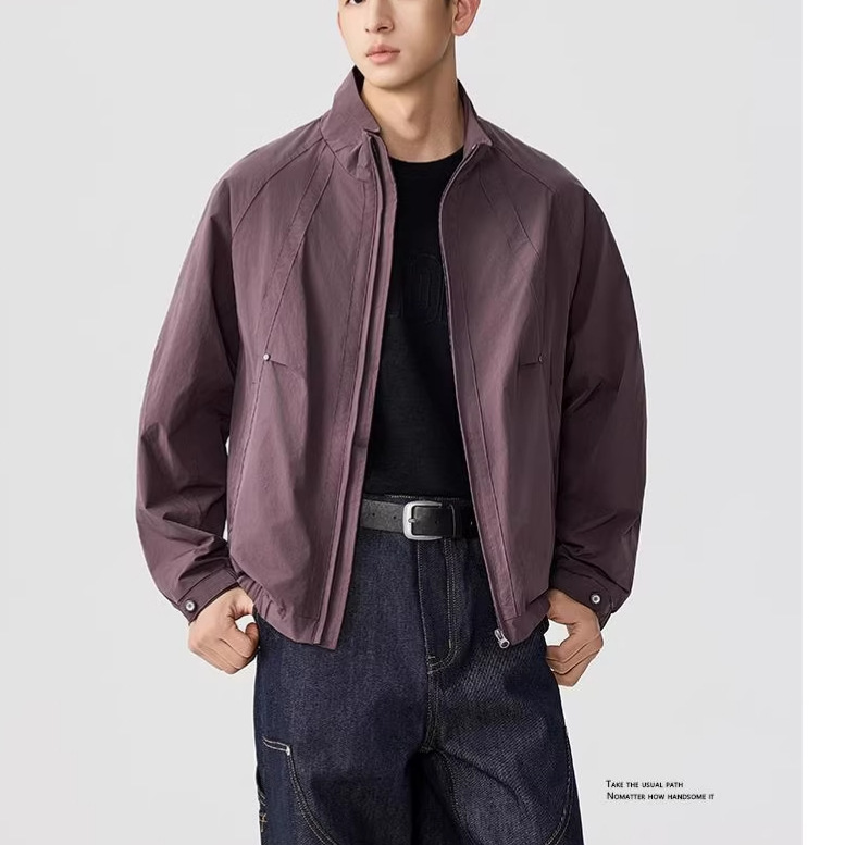Spring 2026 New Stand Collar Casual Jacket for Men, Purple Coat, American Style, Simple, Lightweight, Breathable, Plus Size