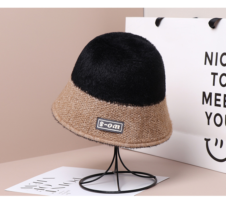Stickad bucket hat för dam höst och vinter varm färgglad_voghion.com