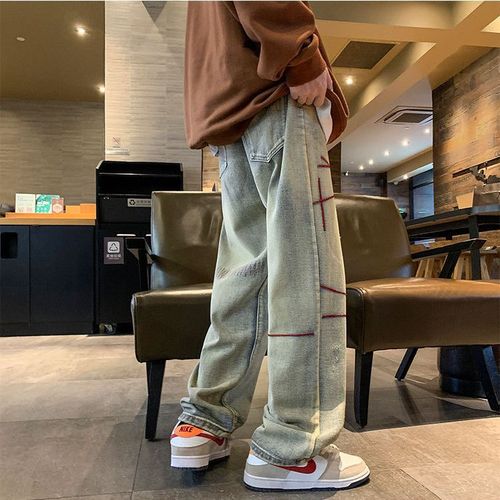  Spring and Autumn Loose Straight Leg Jeans for Men, with a Viscose Feel, Trendy Brand, Cooler Style, Casual, American Retro Washed, Loose Straight Leg Pants