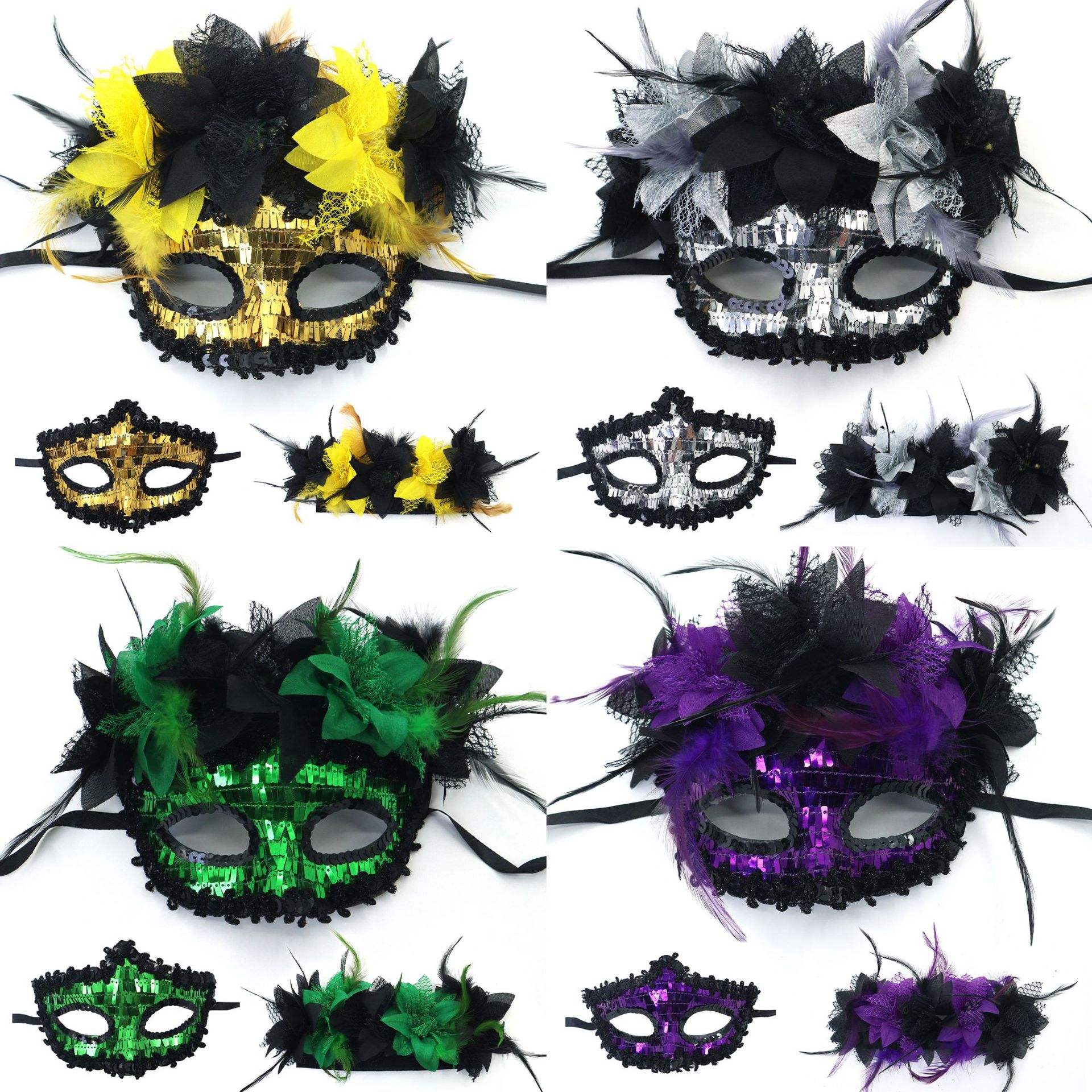 Transfronterizo exclusivo para Italia Venecia Feather Carnival Serie Lilium Half Face máscara separable