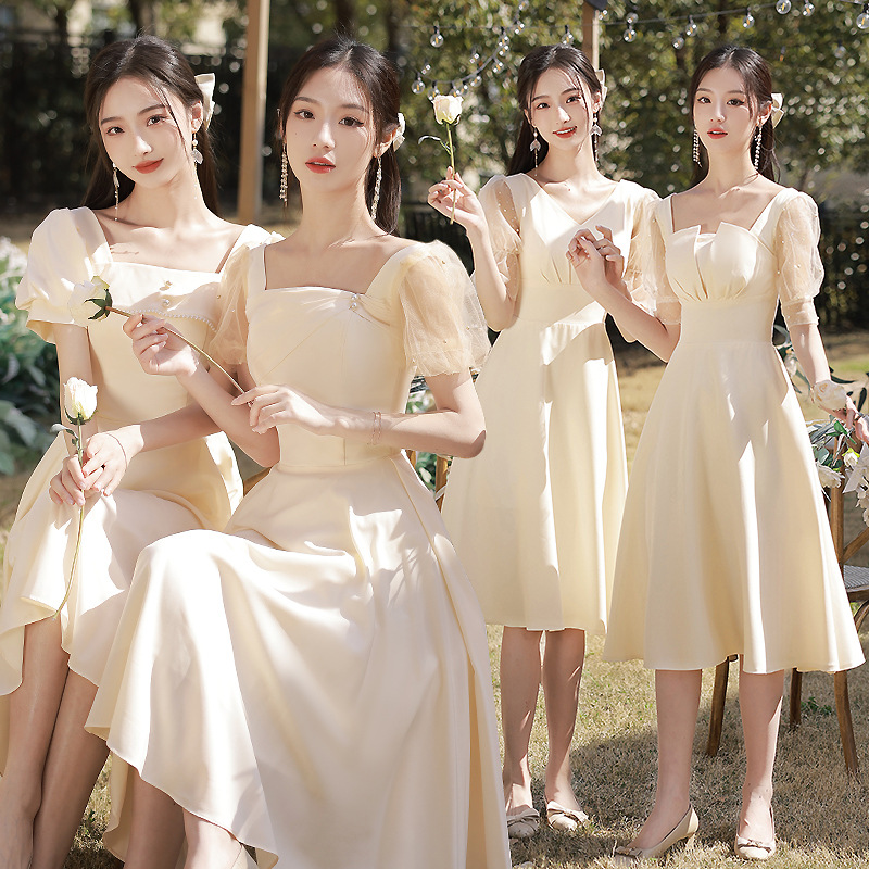 Bridesmaid Dress 2025 New Spring and Summer Casual Wear Sister Group Champagne Color Accessible Luxury Niche Graduation Dress for Women