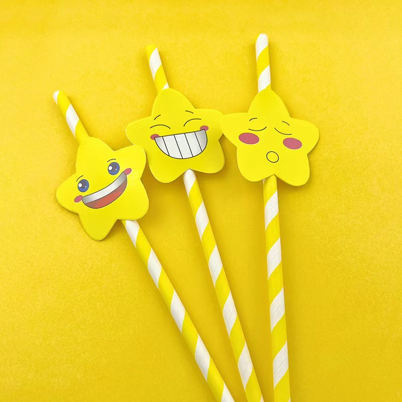 Smiley cara Tarjeta de paja desechable fiesta creativa decoración papel paja postre pastel bar bebida Decoración paja