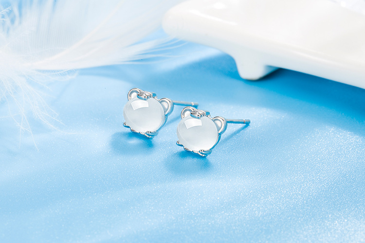 Fashion Cat Copper Ear Studs Inlay Natural Stone Copper Earrings 1 Pair