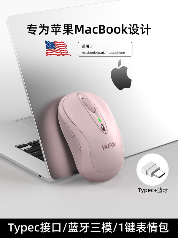 Typec Bluetooth Wireless Mouse Is Silent and Suitable for Macbook, Apple Notebook, Air Computer, Neo Tablet, iPad