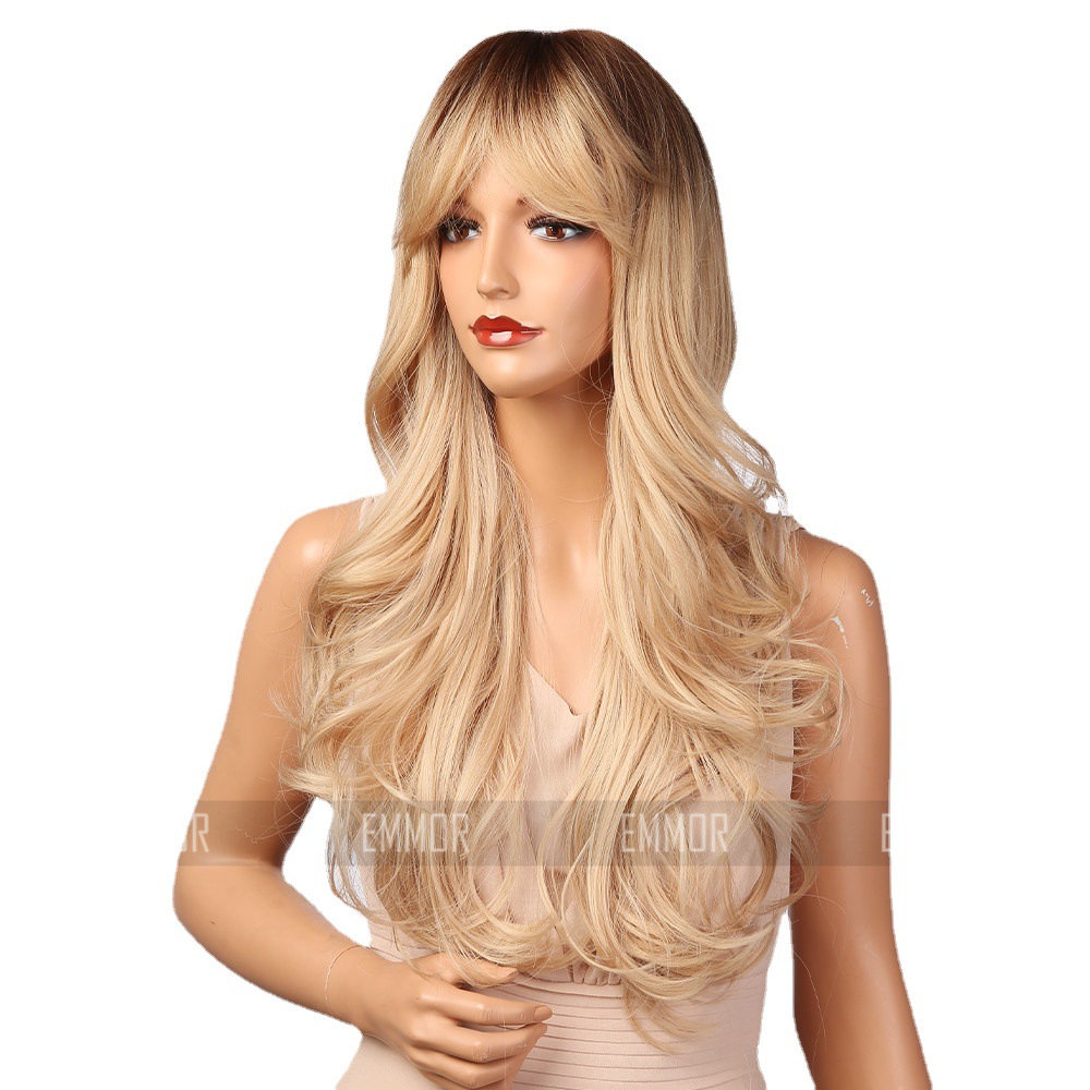 2022 nueva moda cubierta completa de la cabeza de ocho palabras de gradiente de oro natural Amazon Venta caliente peluca europea y americana para las mujeres