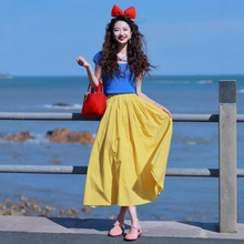 连衣裙女夏季新款高级感度假海边减龄蓝色上衣黄色长裙子两件套