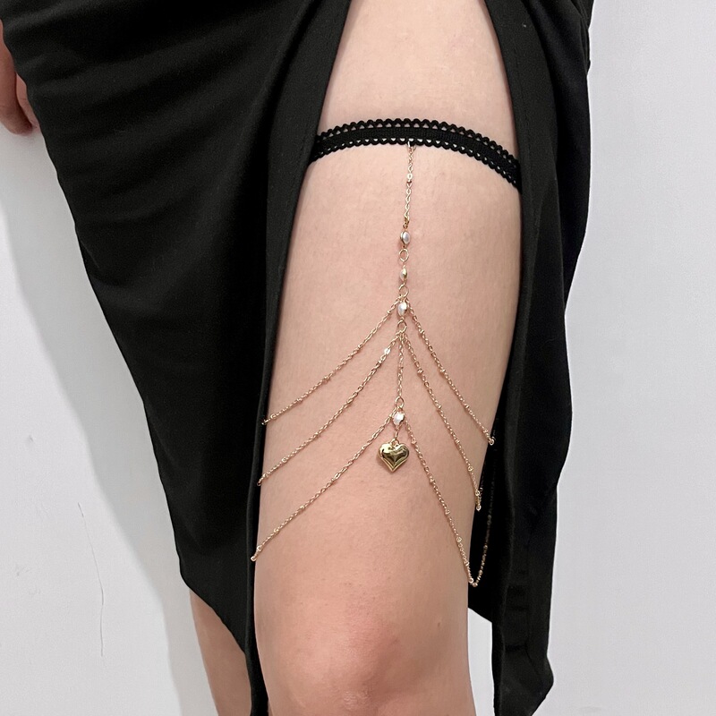 European and American cross-border sexy leg chain multi-layer Pearl love thigh chain women's fashion beach accessories all-match body chain