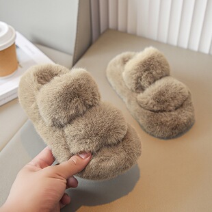 Autumn and winter children's wool slippers 2024 new Korean-style outdoor wear home non-slip thick bottom warm baby girl cotton wool slippers