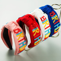 歐美新款HAPPY BIRTHDAY字母發箍女手工縫製米珠生日頭窟派對髮飾