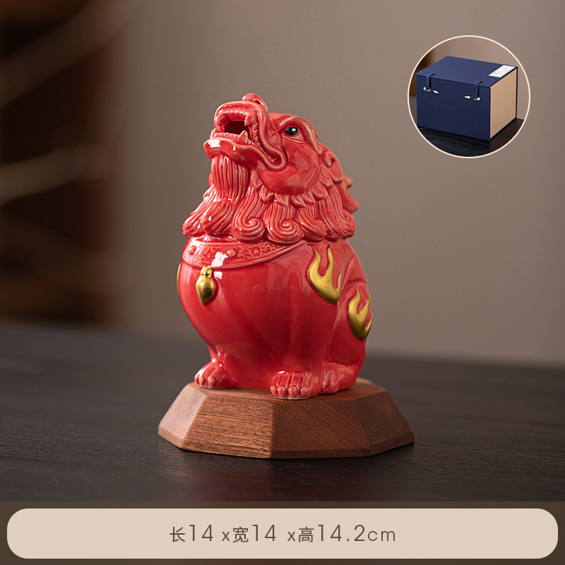 朝天吼貔貅摆件中式客厅玄关办公桌装饰品招财镇宅陶瓷麒麟工艺品|undefined