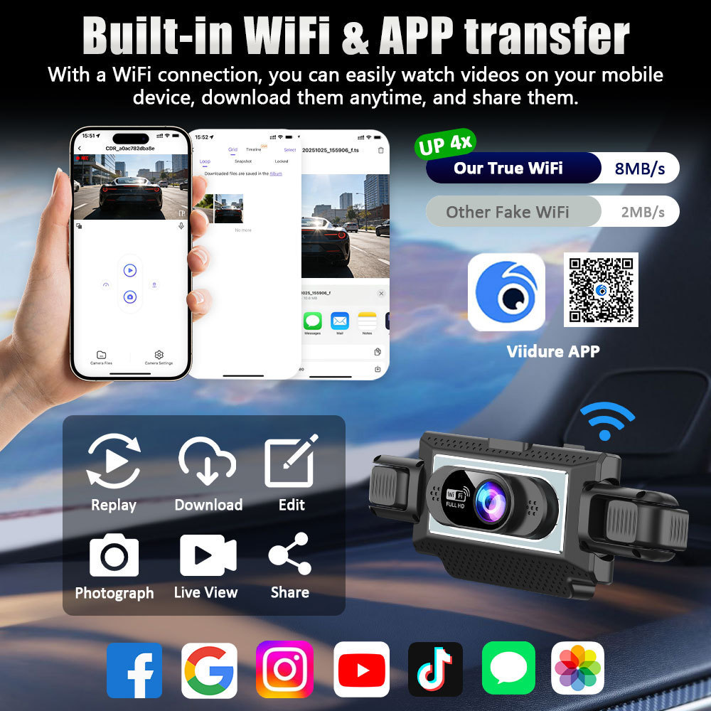 Cross-Border Hot-Selling 1080P High-Definition Dash Cam with Four Lenses, Wifi, 3inch Screens for Simultaneous Recording and Display of Reversing Images