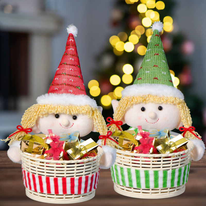 クロスボーダークリスマスキャンディバスケット装飾エルフ人形人形デスクトップ装飾品キャンディフルーツバスケット子供のギフト|undefined