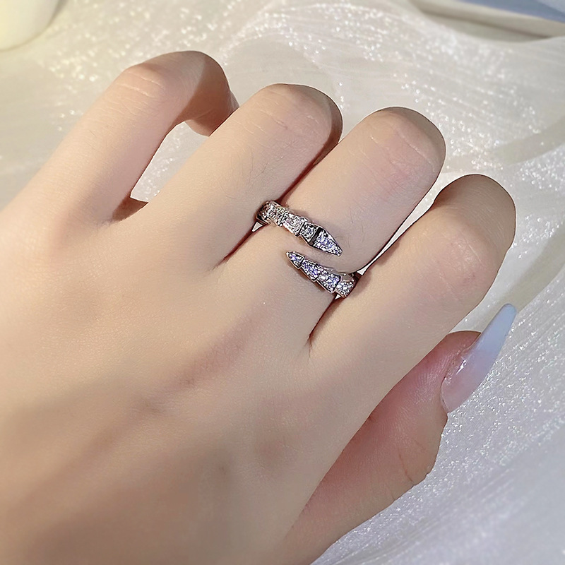 Fashion Snake Brass Plating Inlay Zircon Open Ring 1 Piece