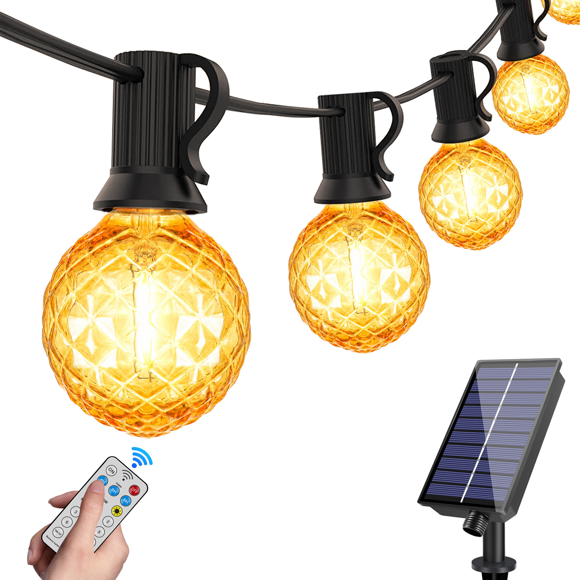 Nueva serie de lámparas solares g40 transfronterizas al aire libre impermeable patio LED campamento ambiente navideño decoración de color marrón serie de lámparas
