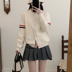 2024tb秋冬両袖カラーバーメリヤスカーディガン立襟ゆったり長袖セーター女性用野球服