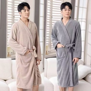 Four Seasons Lovers Bathrobes Male Bathrobes Female Bathrobes Thickeneding Long Coral Fleece Robe