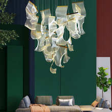 北歐大氣藝術商場樓梯間旋轉吊燈紙片創意設計光纖長吊燈公寓LOFT