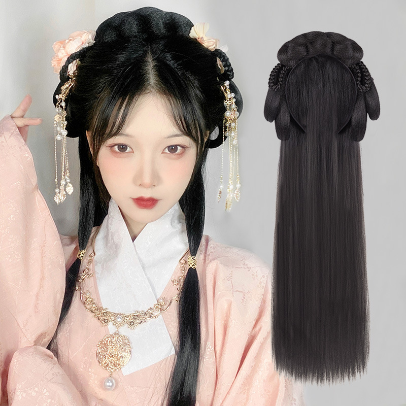 Ancient Chinese Clothing Wig Bag One-piece Lazy Person Hair Hoop Full Head Cover Antique Tang Dynasty Wig Daily Hair Bun Ancient Chinese Clothing Wig Bag One-piece Lazy Person Hair Hoop Full Head Cover Antique Tang Dynasty Wig Daily Hair Bun