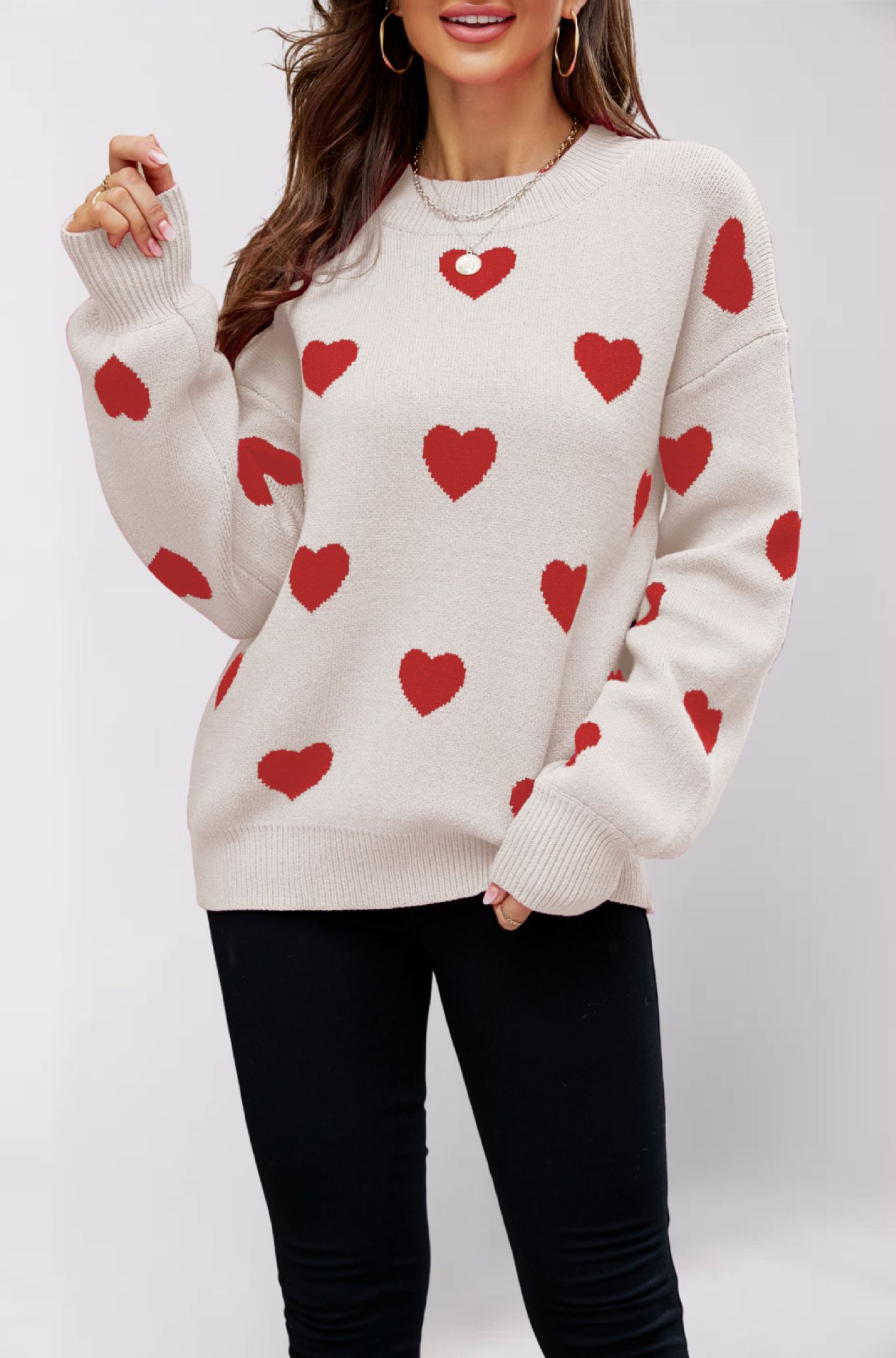 Suéter de Punto para Mujer, Diseño de Corazón para el Día de San Valentín, Estilo Europeo y Americano, Invierno 2025, Talla Grande, Holgado, Transfronterizo