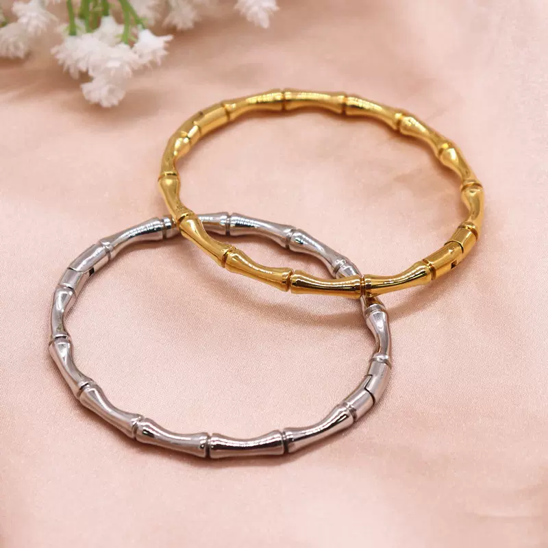 时尚简约竹节手镯女ins韩版按扣个性手环节节高升不锈钢饰品