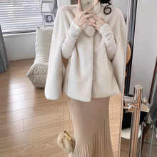 定制 中古球球貂 仿水貂环保皮草外套女秋冬毛毛斗篷上衣