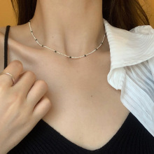 925纯银豆豆项链女滴油墨绿色锁骨链韩版代购款高级感银首饰N0618