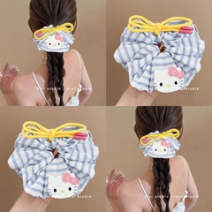 韓国 KT 猫リボンヘアロープさわやかなブルーストライプ大ヘアリングヘッドロープボールヘアバンド