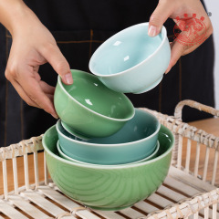 竜泉の青磁のご飯の碗のアイデアの中国式の食器の陶磁器の家庭用の厚い大きいサイズのスープの碗はかゆの碗のお菓子の碗を飲みます。