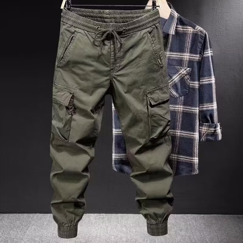 Cross-border foreign trade army green men's new multi-pocket overalls European and American men's pants casual elastic toe pants