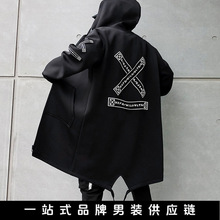 2025春秋潮款男士中长款潮流连帽开衫夹克外套风衣男一件代发