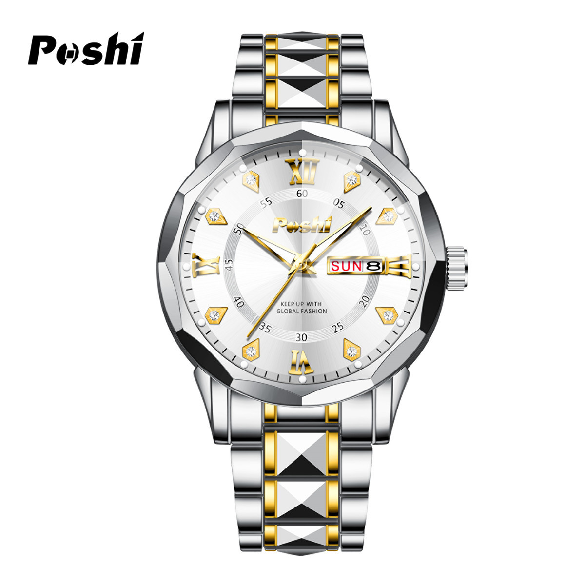 POSHI Watches Reloj de moda para hombre Calendario luminoso Reloj de cuarzo con cinturón de acero Reloj para hombre AliExpress Explosive