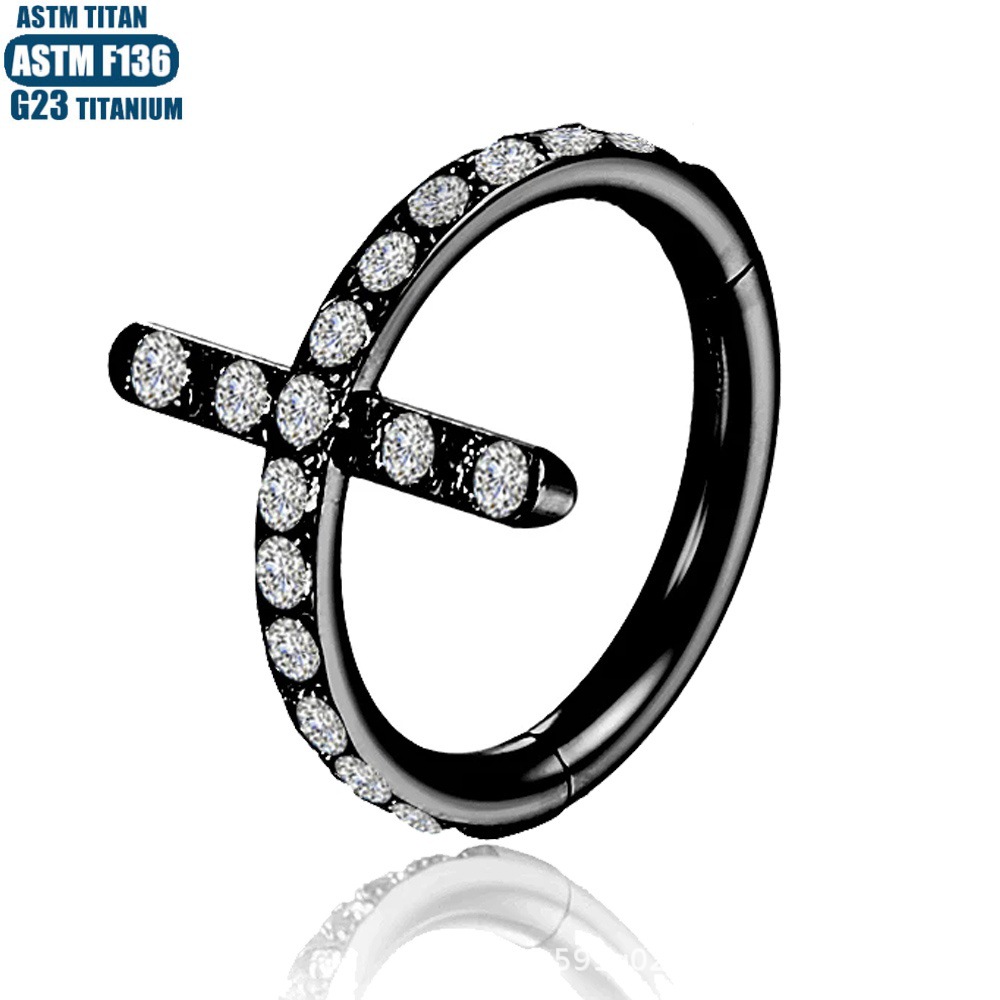 F136 Titanium Nose Ring Seamless Cross Zircon Piercing Jewelry Septum Ring Rose Gold detail image 9