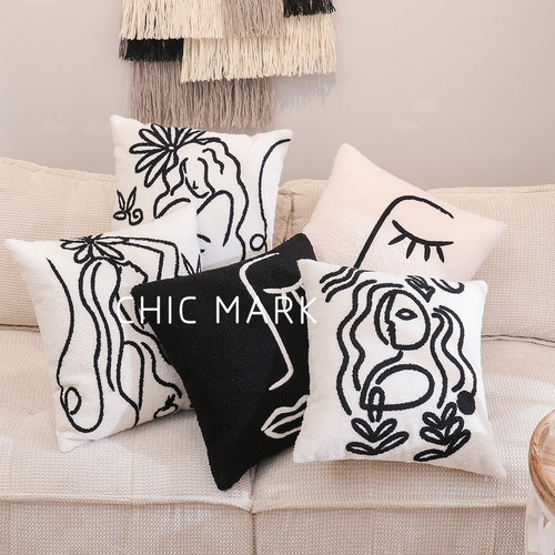 Nordic Cross-Border Cotton Geometric Full-Embroidery Towel Embroidery Pillowcase, Instagram-Style Bedside & Sofa Cushion Cover—Wholesale