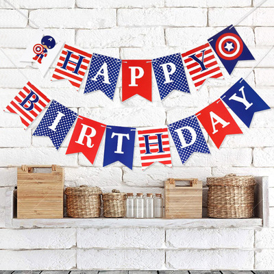 Bebé cumpleaños fiesta decoración fishtail bandera color Capitán América Feliz cumpleaños papel cola de milano tire bandera