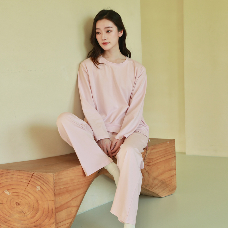 Maternity Pajamas for Women, Autumn and Winter, Pure Cotton Long-Sleeve Set, Maternity Wear That Doesn'T Tighten the Belly, Plus Size, Spring, with Breast Pads, Postpartum Clothing