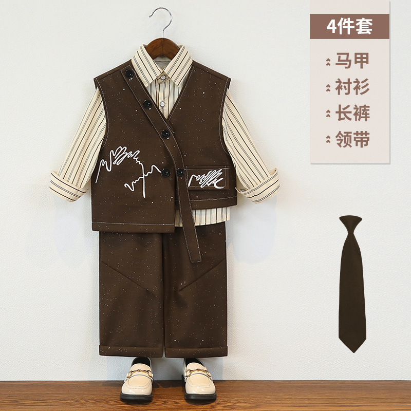 儿童西装复古满天星刺绣马甲男童设计感时尚西服外套花童周岁礼服|undefined