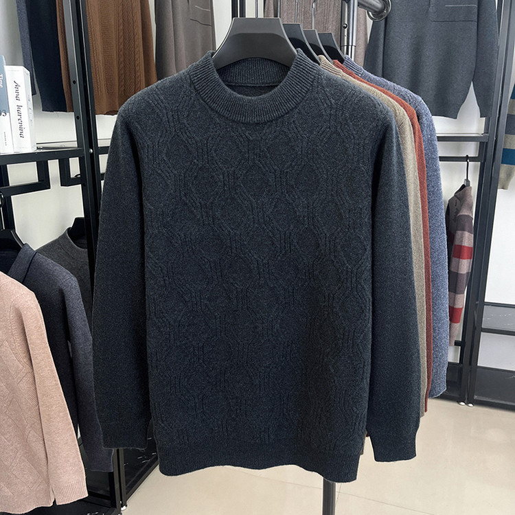 Otoño y invierno nuevo suéter de lana de hombre de cuello medio alto, suéter de estofón universal, calentamiento casual de punto, camisa de base interior