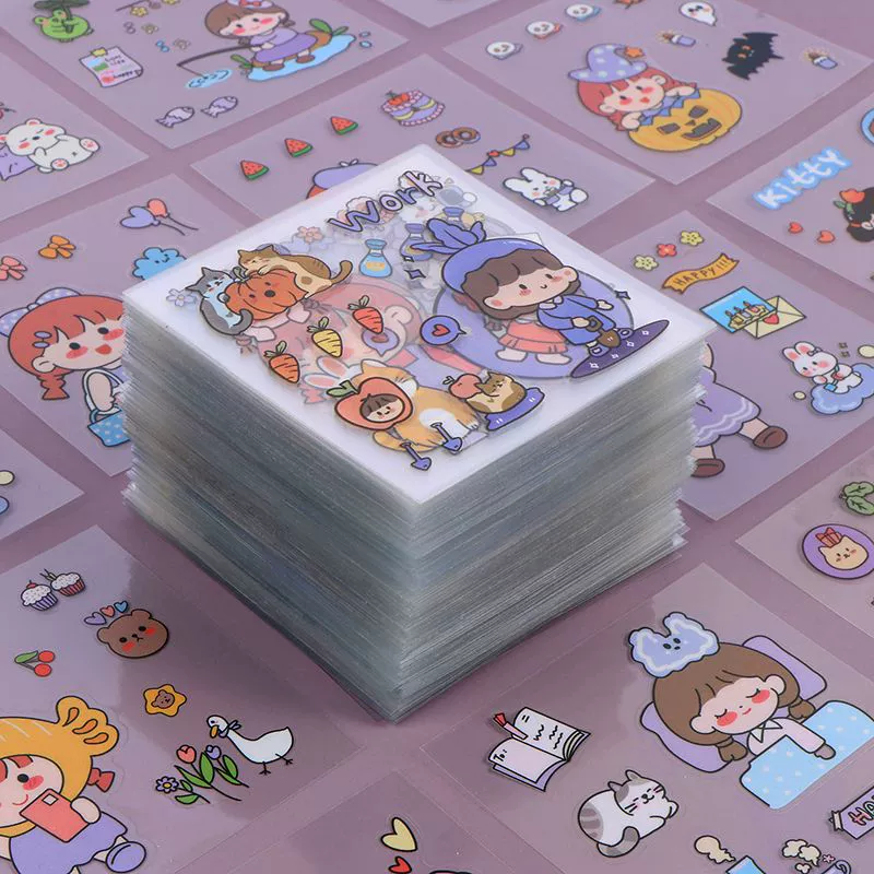 Наклейки для журнала костюм ПЭТ водонепроницаемый прозрачный чистый красный Детский мультфильм для девочек Милая паста чашка для воды DIY маленькие наклейки