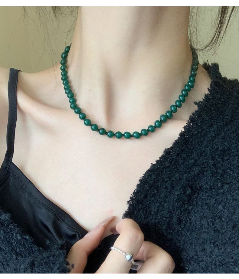 925 Silver Green Agate Necklace Image 3