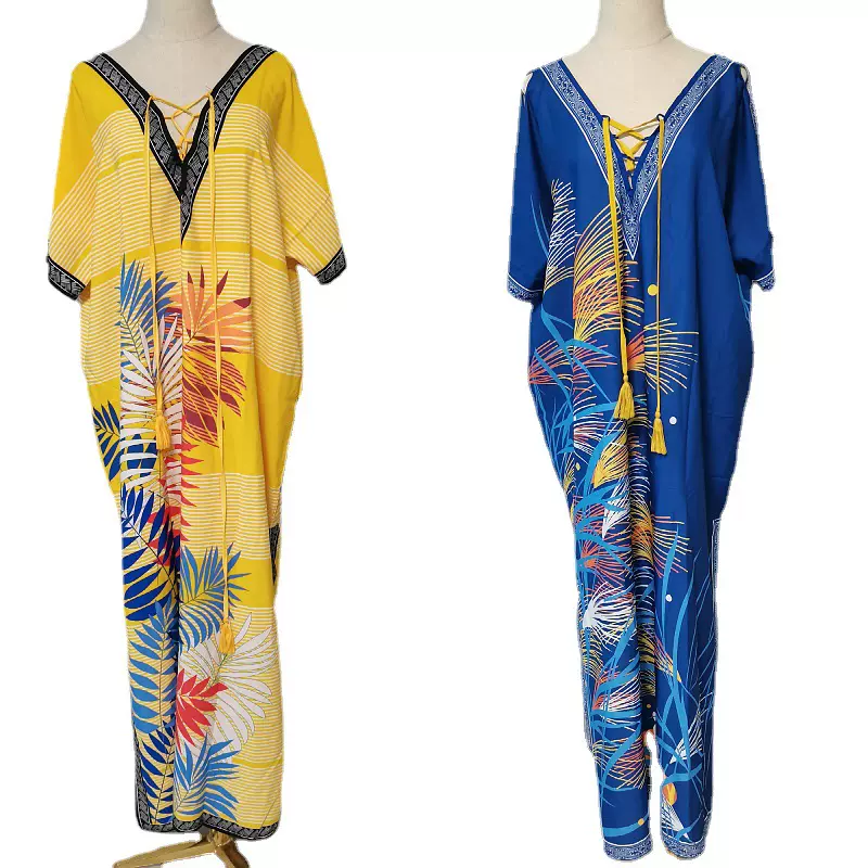 沙滩罩衫四面弹印花长袍度假沙滩裙比基尼外罩衫跨境亚马逊5D120