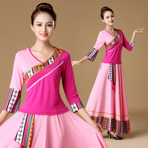 Autumn Square Dance Costume Spring and Autumn Ethnic Style New Set for Women Tibetan Team Performance Dance Costume Two-Piece Set