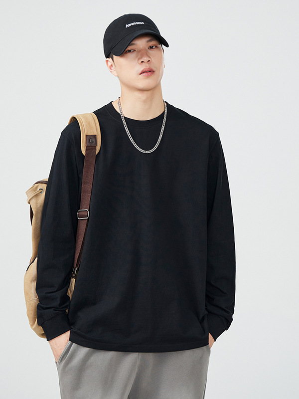 Lktmメンズ # 純綿長袖tシャツメンズ丸首ゆったり潮日系インナーカジュアル上着プルオーバー|undefined