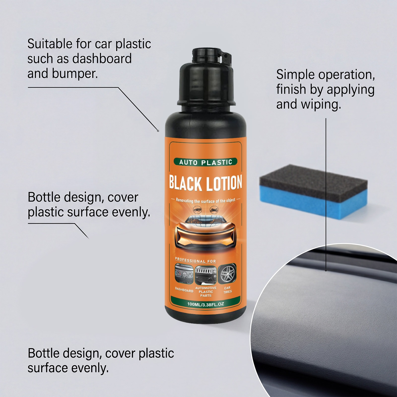 Car Plastic Refurbishment Agent, Interior Whitening Remover, Blackening and Brightening Agent, Anti-Aging Daily Care and Maintenance Cleaner