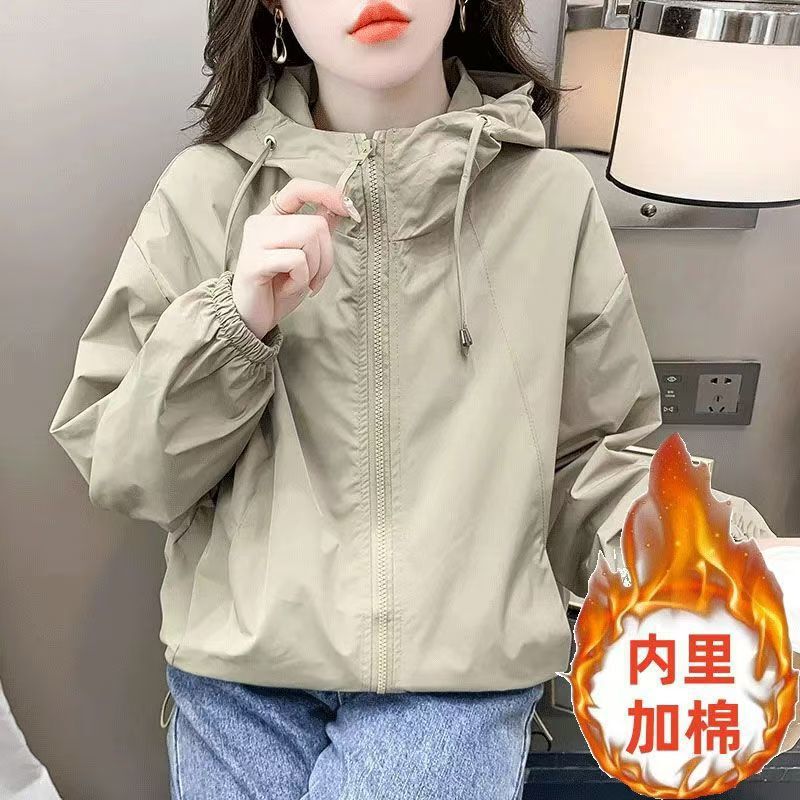 冲锋衣外套夹克上衣女时尚春秋季休闲短款连帽潮新款纯色简约宽松|undefined
